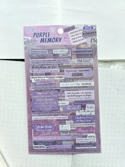 Purple Memory Sentence Letters Quotes | 6 Sheets 150*100mm