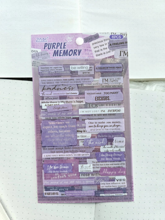 Purple Memory Sentence Letters Quotes | 6 Sheets 150*100mm