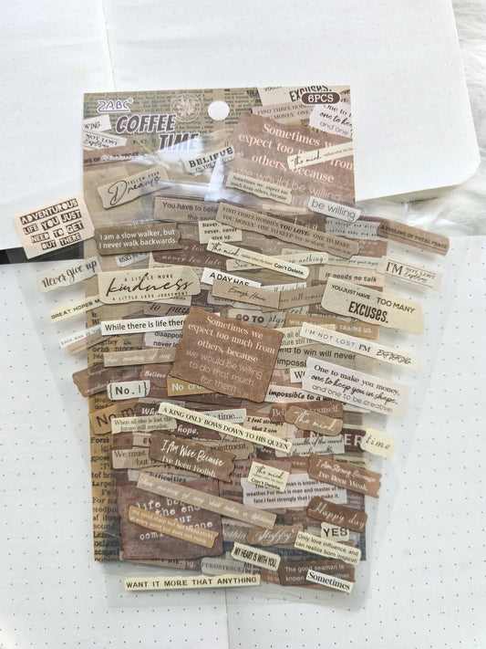 Coffee Time Sentence Letters Quotes | 6 Sheets 150*100mm